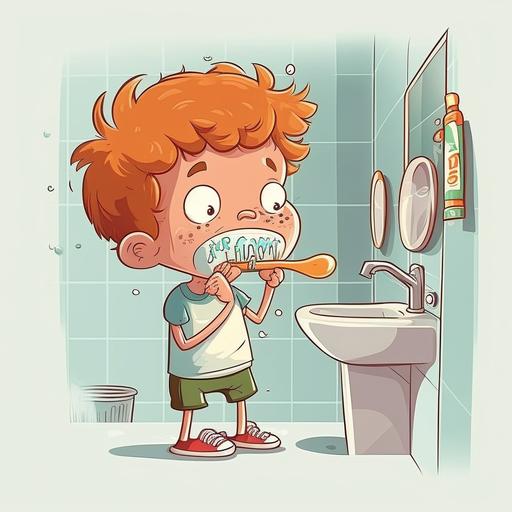 cartoon kid brushing teeth