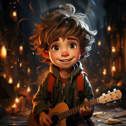 cartoon, kids character, guitar player , boy --s 750