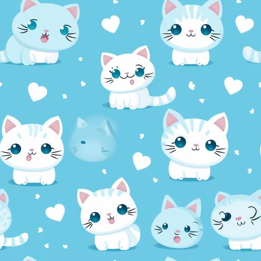 cartoon kitties, baby blue background --tile