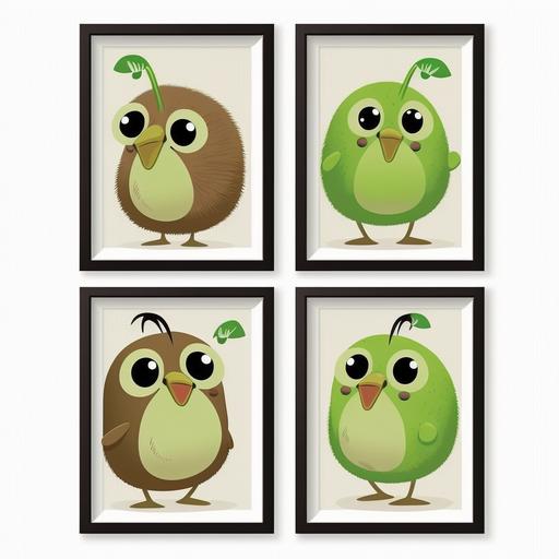 cartoon kiwi bird print set