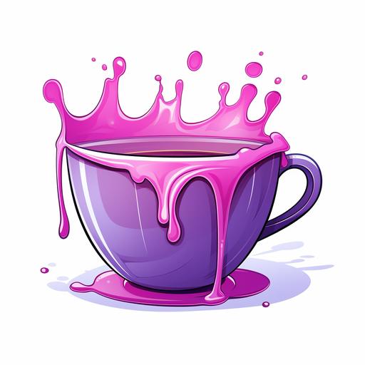 cartoon lean cup with purple syrup in it leaking down sides white background