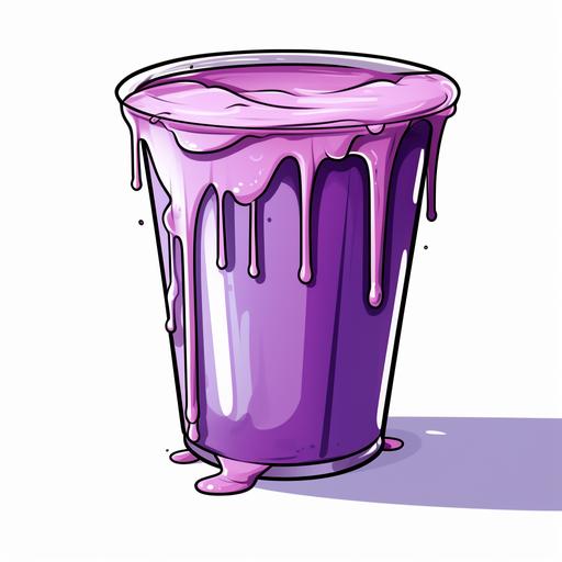 cartoon lean cup with purple syrup in it leaking down sides white background