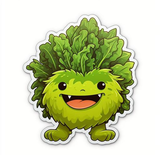 cartoon lettuce monster simple die cut sticker with white background