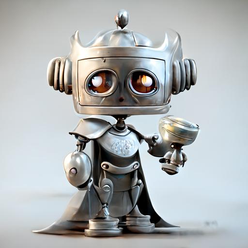 cartoon light silver bot for help the lawyer, kind face, some king smile, big eyes, helpful, portrait