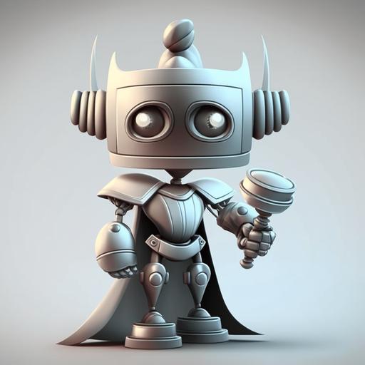 cartoon light silver bot for help the lawyer, kind face, some king smile, big eyes, helpful, portrait