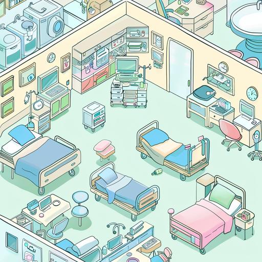cartoon line map of a hospital floor cute --v 6.0