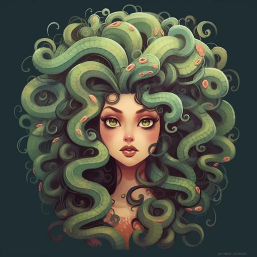 cartoon medusa with curly hair