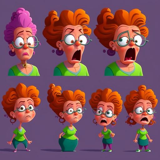 cartoon mom character poses and emotions