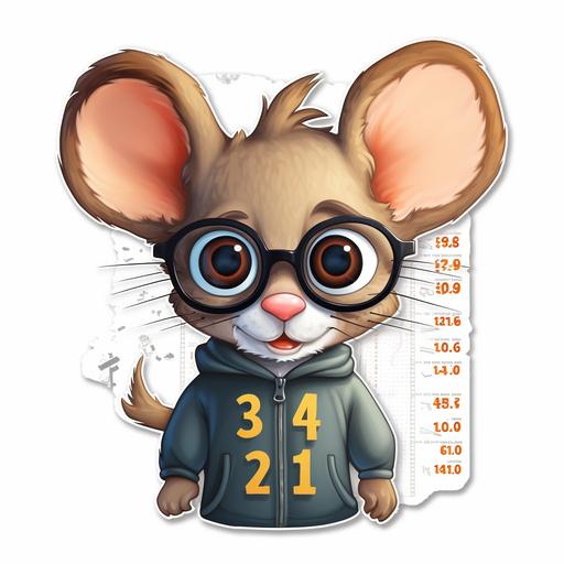 cartoon mouse with glasses doing math sticker