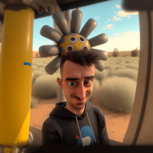 cartoon next to windmill happy vibes  8k  hyper detailed  hyper realistic  unreal engine 5 --v 4