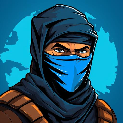 cartoon ninja profile picture in a fun color style with clean lines facing from right to left