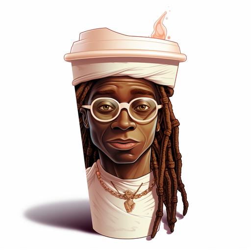 cartoon of a realistic lil wayne the rapping sipping a double styrofoam cup