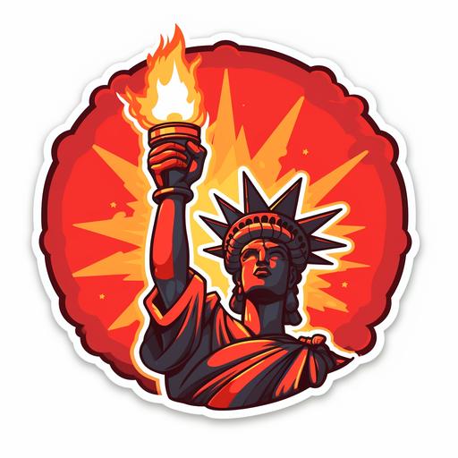 cartoon of the Statue of Liberty with a red torch, sticker style