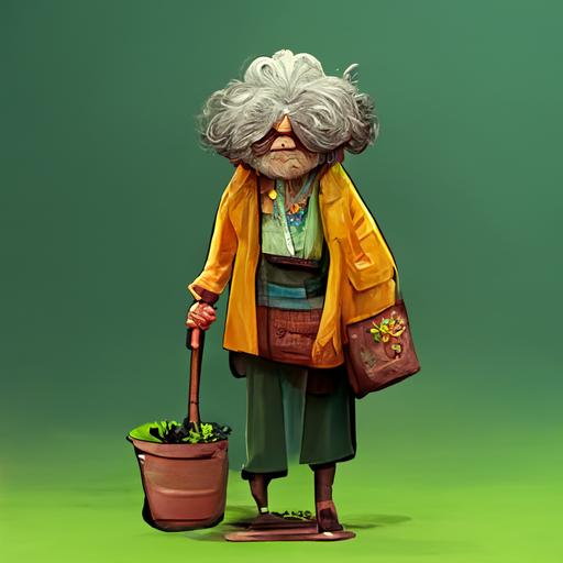 cartoon old lady gardener