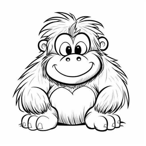 cartoon orangutan monkey for easy kids coloring page, low detail, no shading, no color, thick lines