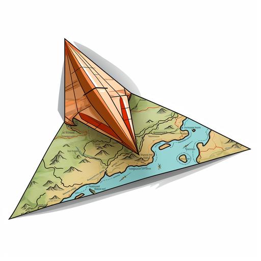 cartoon paper airplane with vintage map print, no background, sticker