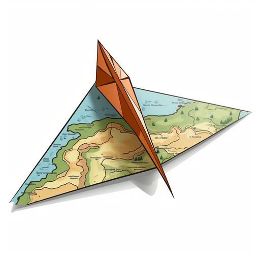 cartoon paper airplane with vintage map print, no background, sticker