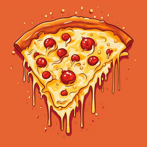 cartoon pizza slice with melting cheese on a red background