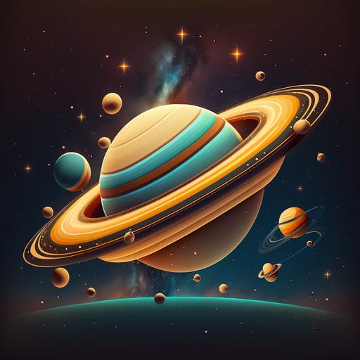cartoon saturn in space with stars in the background