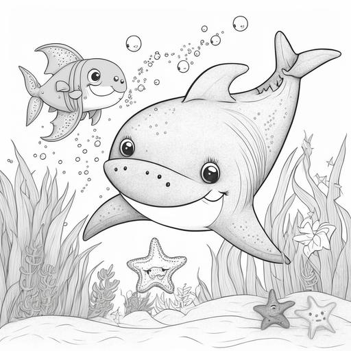 cartoon shark with starfish friend coloring page