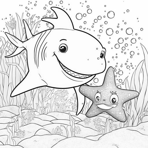 cartoon shark with starfish friend coloring page