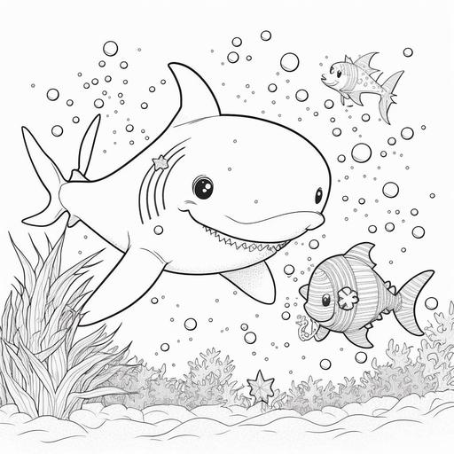 cartoon shark with starfish friend coloring page