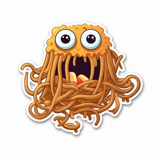 cartoon spaghetti monster simple die cut sticker with white background