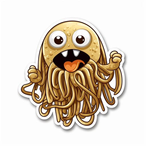 cartoon spaghetti monster simple die cut sticker with white background