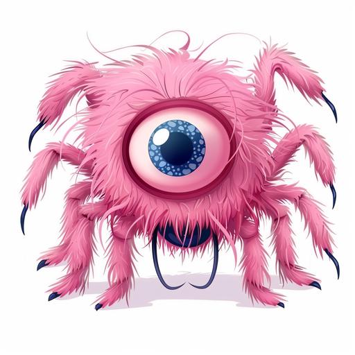 cartoon spider with only one eye and six legs furry pink on white background --v 6.0 --style raw