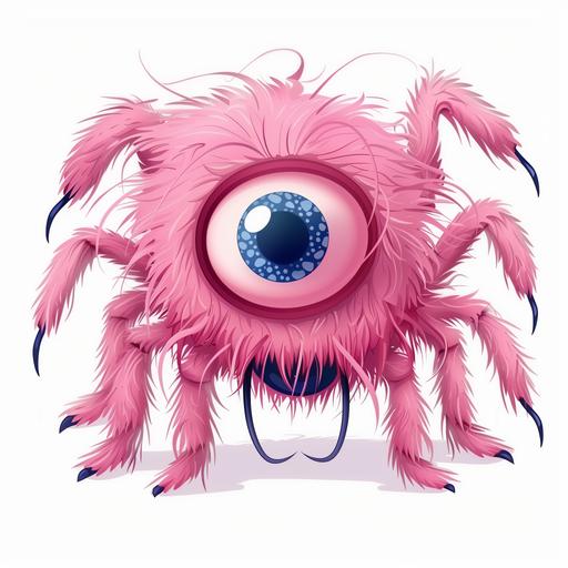 cartoon spider with only one eye and six legs furry pink on white background --v 6.0 --style raw