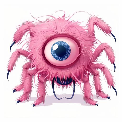 cartoon spider with only one eye and six legs furry pink on white background --v 6.0 --style raw