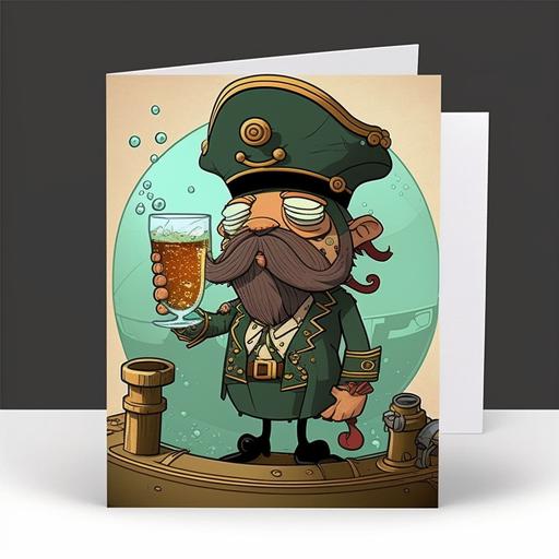 cartoon steampunk Captain Nemo funny drinking birthday card design