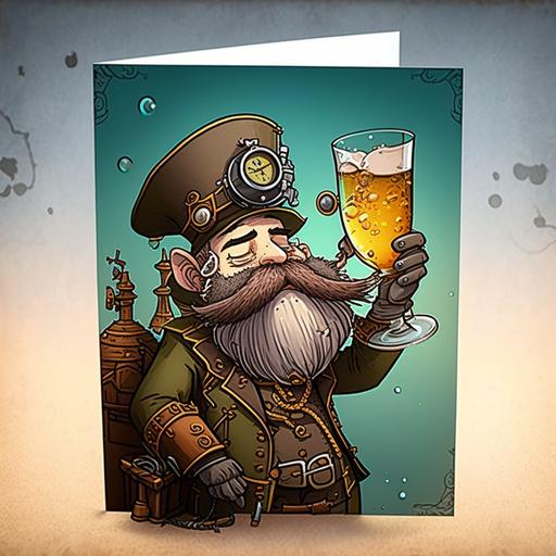cartoon steampunk Captain Nemo funny drinking birthday card design