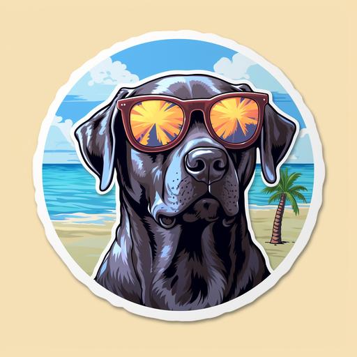 cartoon, sticker, silver lab, beach, sunglasses