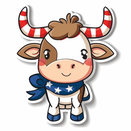 cartoon sticker style pack of 4 cartoon texan longhorn cow cute with red white and blue elements cute kawaii style