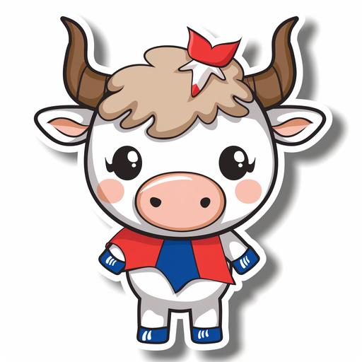 cartoon sticker style pack of 4 cartoon texan longhorn cow cute with red white and blue elements cute kawaii style