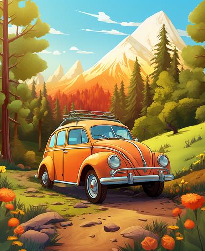 cartoon style, cars and nature, colorful for story book cover --ar 9:11