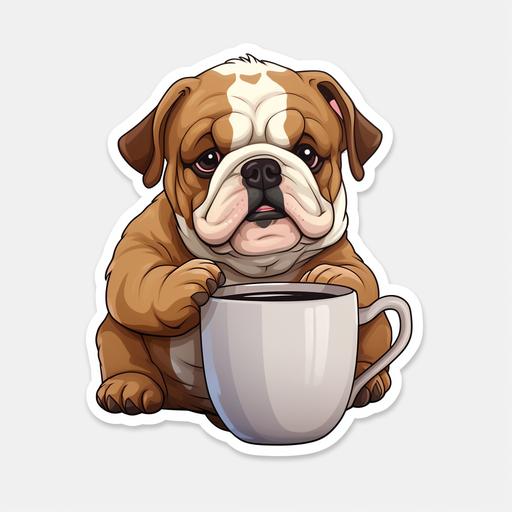 cartoon style cute bulldog drinking coffee sticker