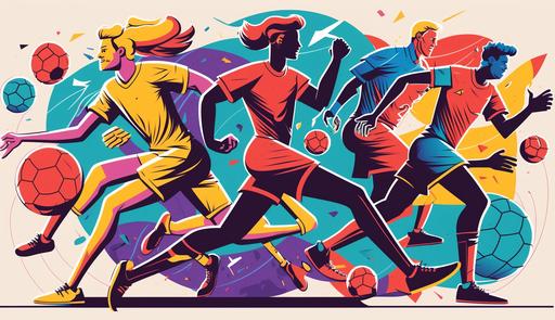 cartoon style graphic, people playing soccer, vector art, 8k, google style graphic, colorful, stock photo, hero image --ar 16:9