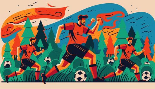 cartoon style graphic, people playing soccer, vector art, 8k, google style graphic, colorful, stock photo, hero image --ar 16:9