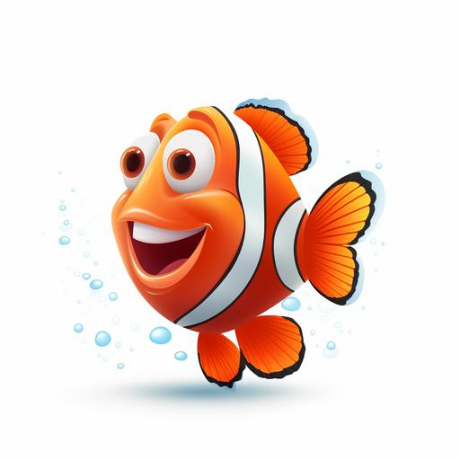 cartoon style happy clownfish with pure white background