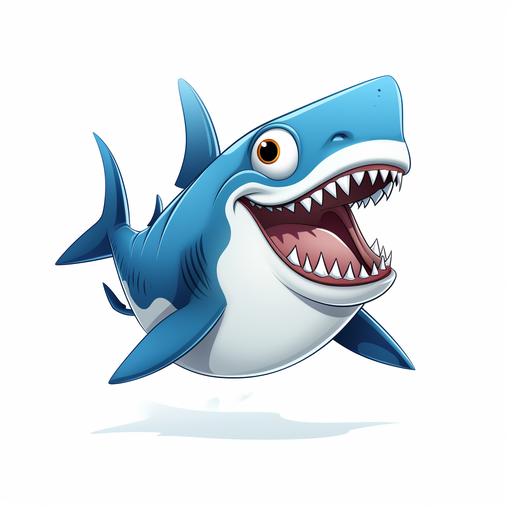 cartoon style happy shark with pure white background