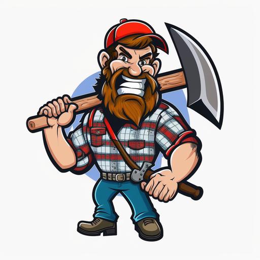 cartoon style lumberjack smiling white background with axe