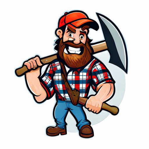 cartoon style lumberjack smiling white background with axe