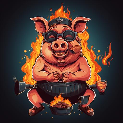 cartoon style pig for a bbq festival logo