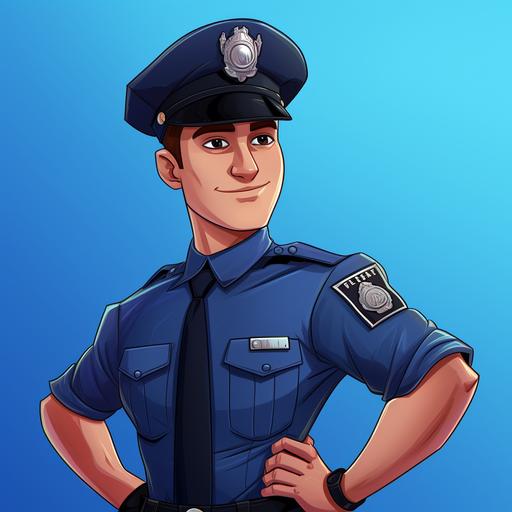 cartoon style, police officer, uniform, male, blue background