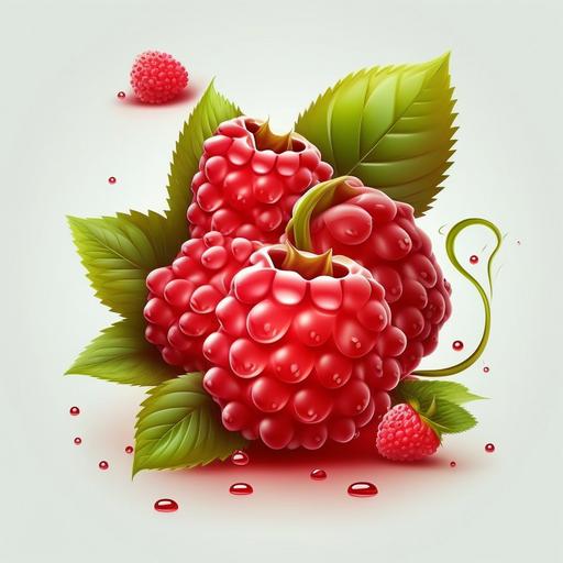 cartoon style raspberries on a plain white background
