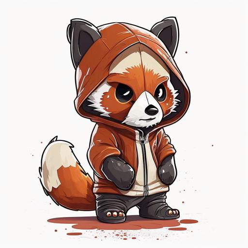 cartoon style redpanda with a hoodie clipart, white background, standing on 2 legs