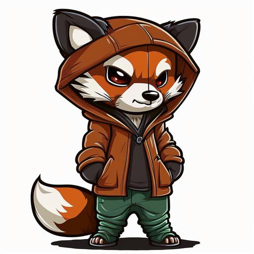 cartoon style redpanda with a hoodie clipart, white background, standing on 2 legs
