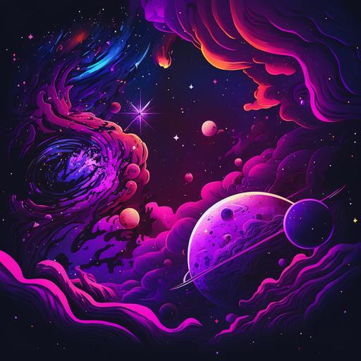 cartoon style space purple background stars nebulas psychedelic